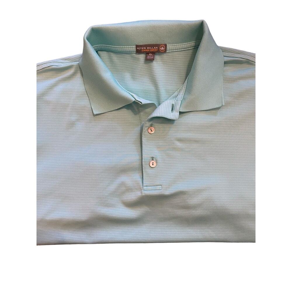 Peter Millar Summer Comfort Mens XL Green White Striped Performance Polo Golf